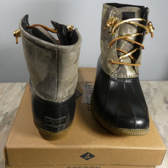 Sperry Women's Saltwater Leather Metallic Gold Snow Boot, Olive Camo, 7.5 - Picture 1 of 11